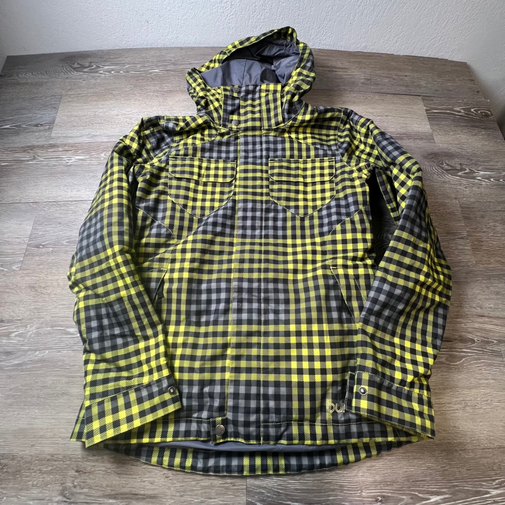 Burton Snowboard Jacket Womens Medium Yellow Plaid DryRide Hooded Ski Coat